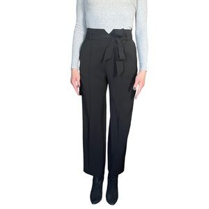 Women’s black straight-leg tailored trouser ankle tie high waist dress pants US4